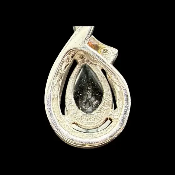 Aquamarine Diamond Pendant Necklace 10k Gold Sterling Silver Chain Alwand Vahan - Picture 6 of 7